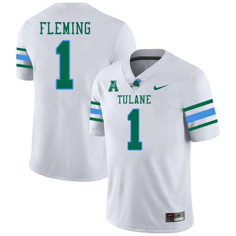 #1 Dontae Fleming Tulane Green Wave Jersey College Football Uniforms,Apparels Stitched-White